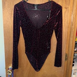 Long sleeve Maroon Leopard Body Suit